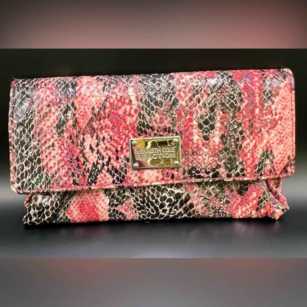 Kenneth Cole Reaction- Faux Snakeskin Pattern, Pink/Black/Purple- Pre-Owned